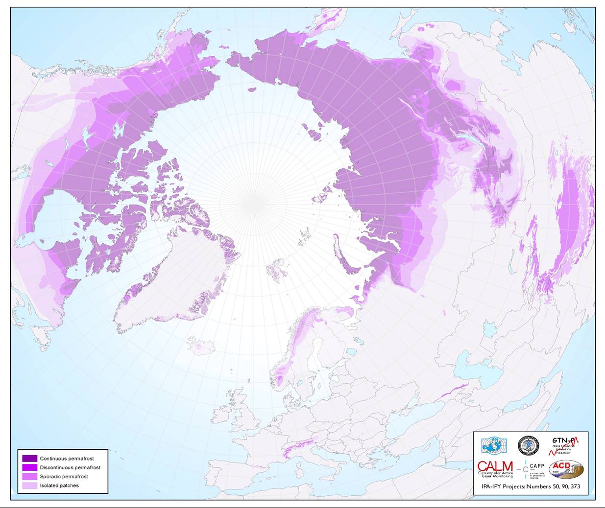 Map showing which parts of the world have permafrost